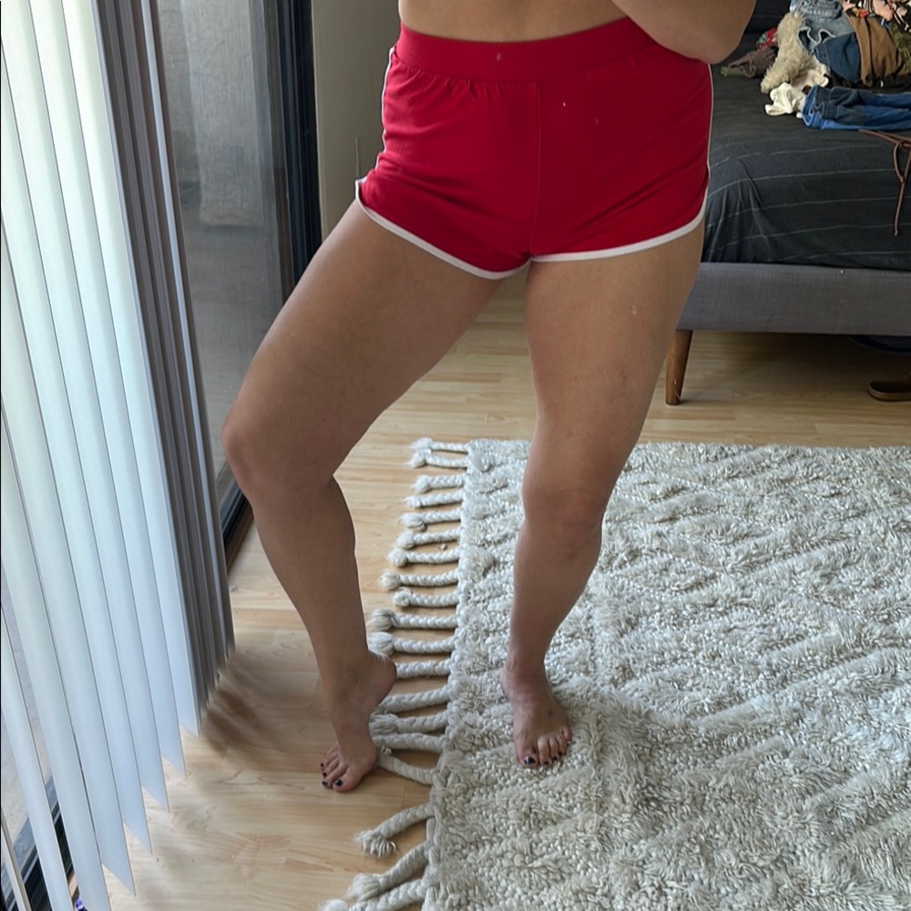 Red Athletic Shorts with White Trim